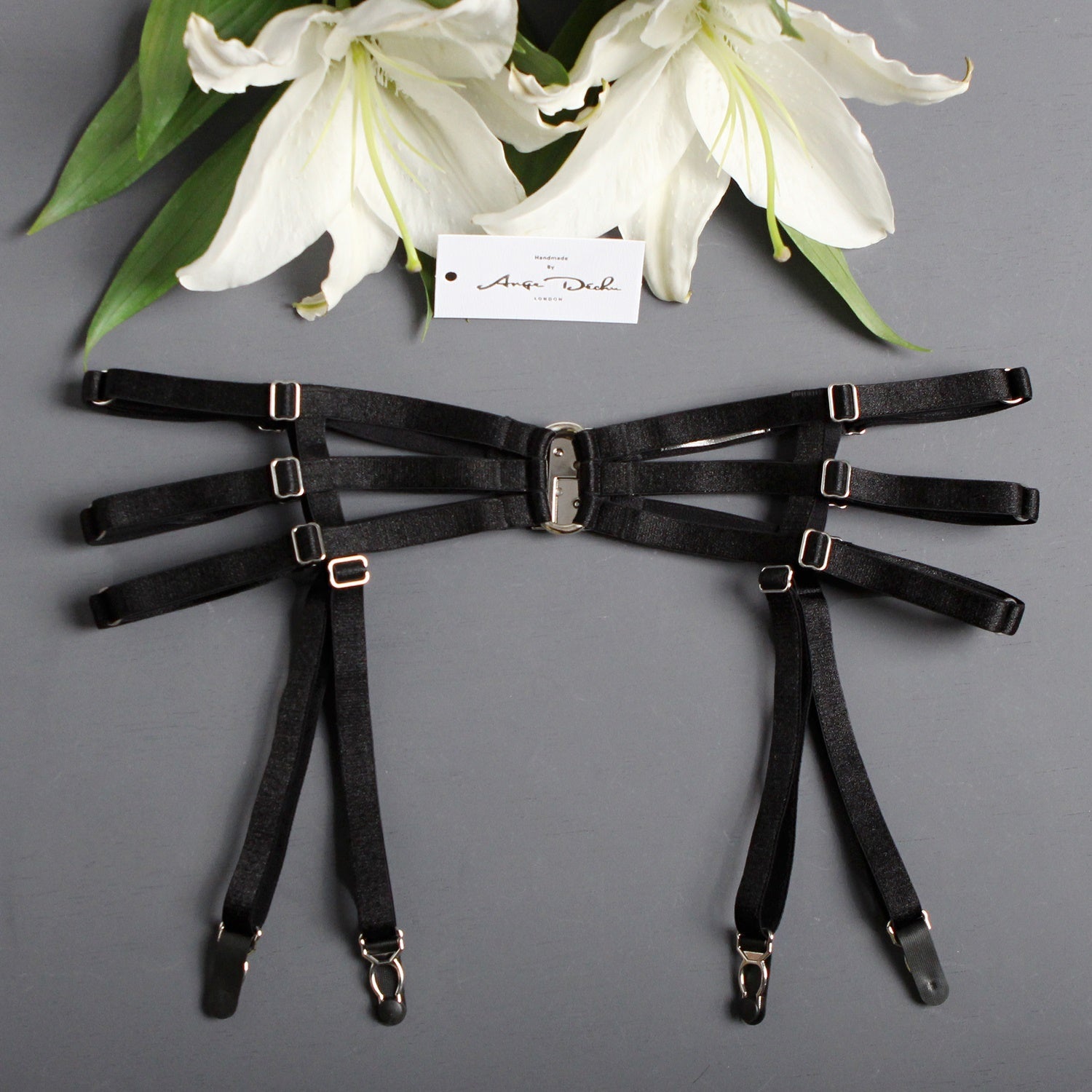 Black suspender belt sexy lingerie strappy suspender belt harness waist  belt dancewear outfit by Ange Dechu
