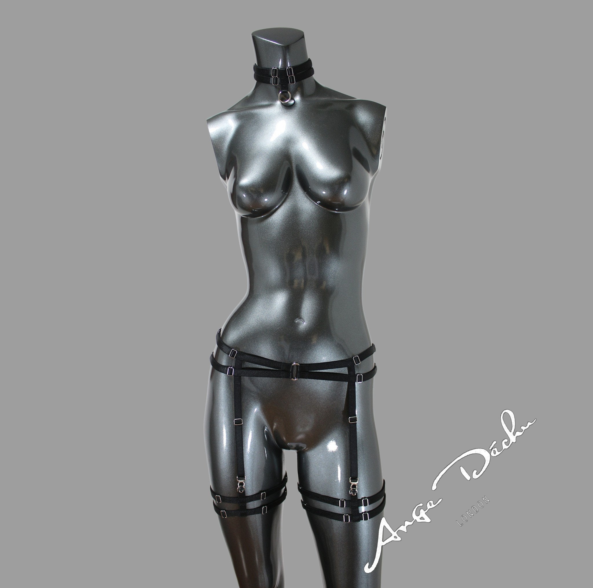 Goth body harness set black choker collar lingerie sexy punk