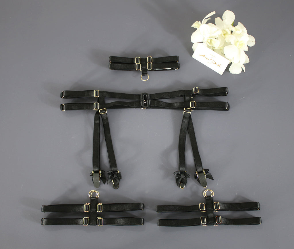 Sexy body harness set black with choker sexy lingerie garter belt harness garter and suspender boudoir gift for her - Ange Déchu